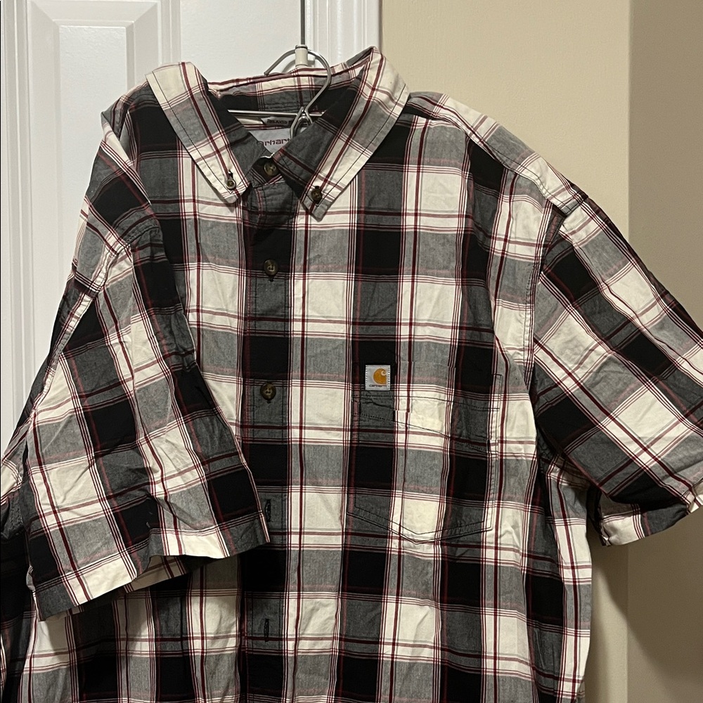 Carhartt Men's Black, White, and Red Plaid Shirt